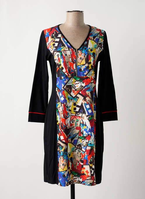 Robe mi-longue imprimé fantaisie manches longues noir MALOKA femme
