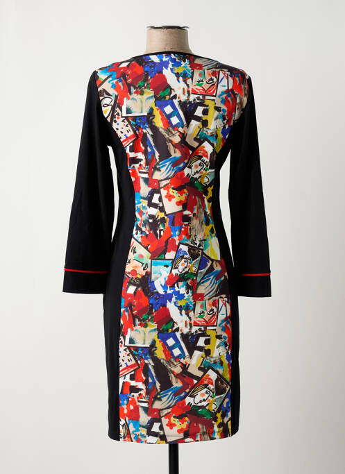 Robe mi-longue imprimé fantaisie manches longues noir MALOKA femme