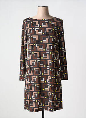 Robe mi-longue manches longues manches longues marron MALIPARMI femme
