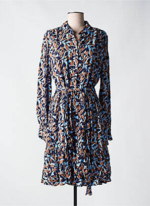 Robe mi-longue imprimé fantaisie manches longues bleu FRACOMINA femme