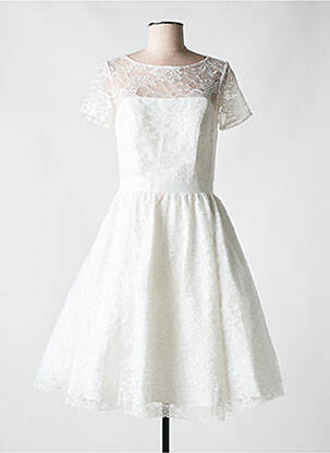 Robe mi-longue coupe évasée manches courtes blanc FASHION NEW YORK femme