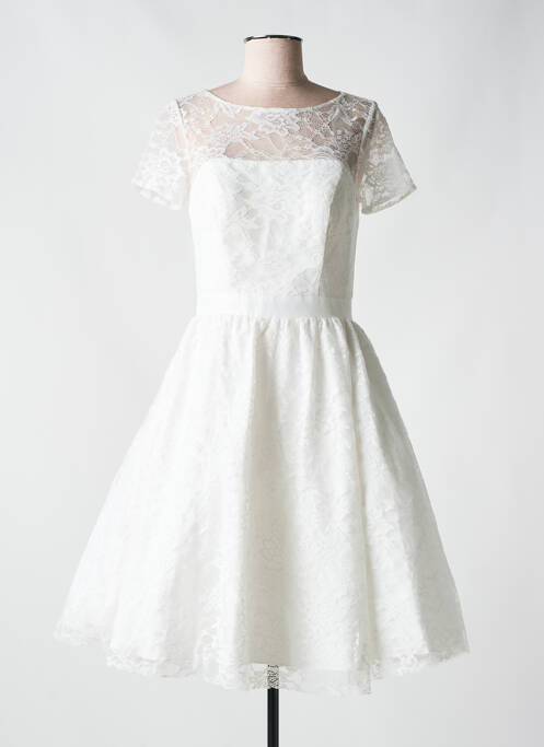 Robe mi-longue fermeture zippée au dos manches courtes blanc FASHION NEW YORK femme