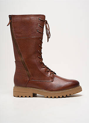 Bottes tissage satiné talon de 4 à 6cm marron TAMARIS femme