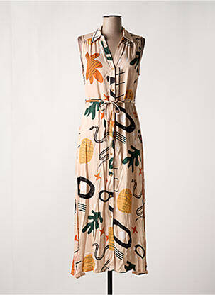 Robe longue imprimé fantaisie sans manche beige ZIBI LONDON femme