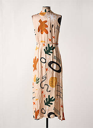 Robe longue imprimé fantaisie sans manche beige ZIBI LONDON femme
