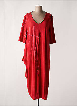 Robe longue imprimé fantaisie manches courtes rouge OZAI N KU femme