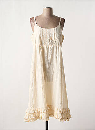 Robe mi-longue col rond fines bretelles beige JAYKO femme
