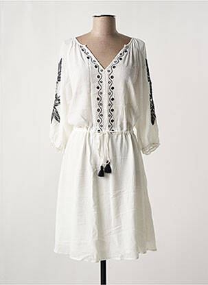 Robe mi-longue coupe fluide manches longues blanc ESQUALO femme