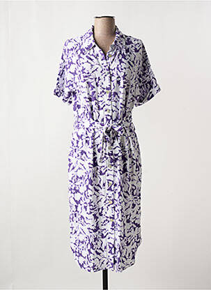 Robe mi-longue tissage crêpe manches courtes violet YEST femme