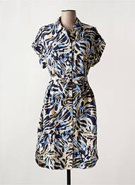 Robe mi-longue coupe fluide manches courtes bleu YEST femme