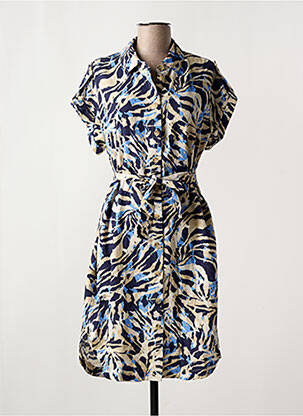 Robe mi-longue coupe fluide manches courtes bleu YEST femme