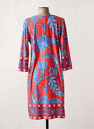 Robe mi-longue imprimé fleurs manches 3/4 orange MALVIN femme