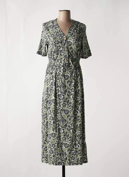Robe longue imprimé fleurs manches courtes vert YEST femme