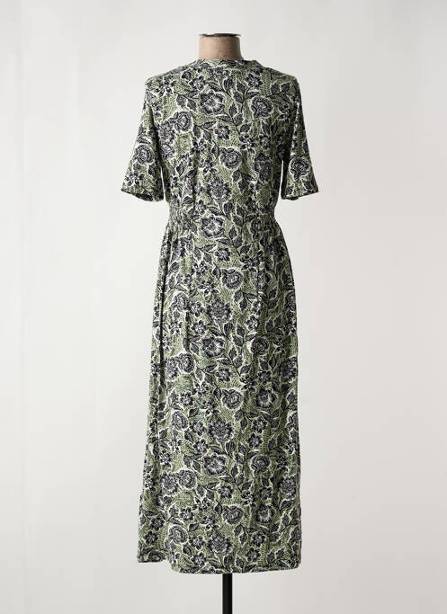 Robe longue imprimé fleurs manches courtes vert YEST femme