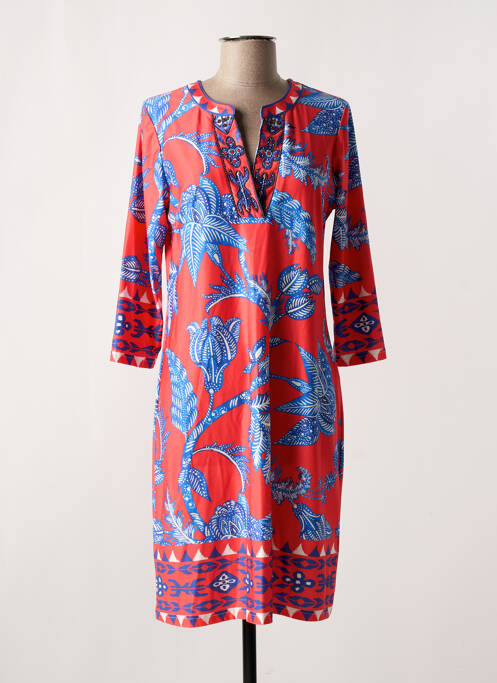 Robe mi-longue imprimé fleurs manches 3/4 orange MALVIN femme