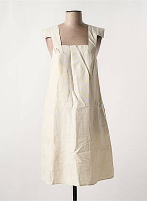 Robe mi-longue tissage crêpe manches courtes beige SEMIOLOGY femme