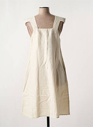 Robe mi-longue tissage crêpe manches courtes beige SEMIOLOGY femme