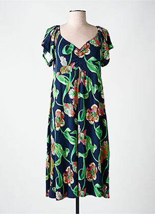Robe mi-longue imprimé fleurs manches courtes bleu AN II VITO femme