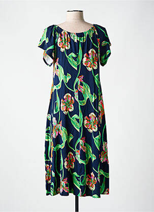 Robe mi-longue imprimé fleurs manches courtes bleu AN II VITO femme