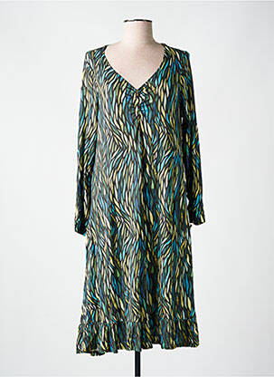 Robe mi-longue imprimé fantaisie manches longues vert AN II VITO femme