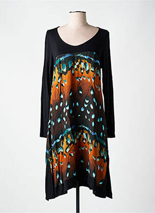 Robe mi-longue imprimé fantaisie manches longues noir AN II VITO femme