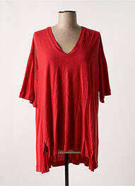 T-shirt col v manches 3/4 rouge OZAI N KU femme