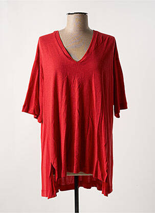 T-shirt col v manches 3/4 rouge OZAI N KU femme