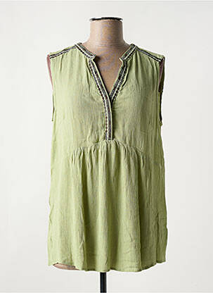 Blouse tissage crêpe sans manche vert YEST femme