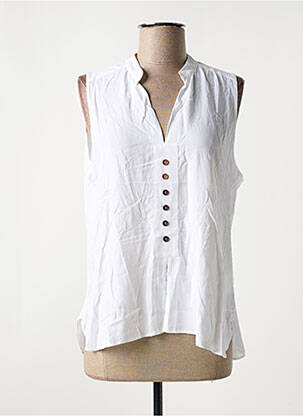 Blouse tissage popeline sans manche blanc SEMIOLOGY femme