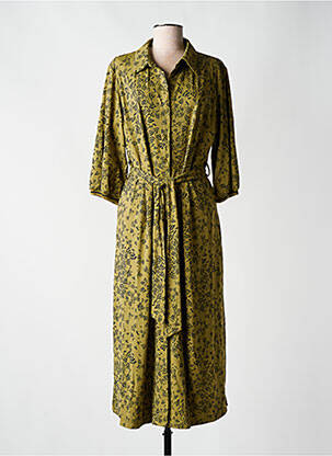 Robe longue tissage crêpe manches 3/4 vert YEST femme