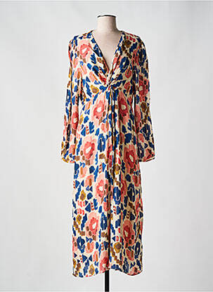 Robe longue imprimé fantaisie manches 3/4 rose GRACE & MILA femme