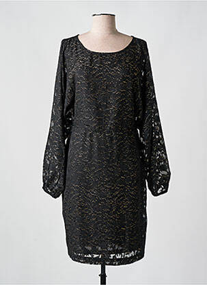 Robe mi-longue coupe fluide manches longues noir ICHI femme