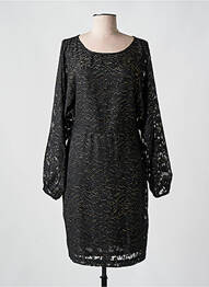 Robe mi-longue coupe fluide manches longues noir ICHI femme