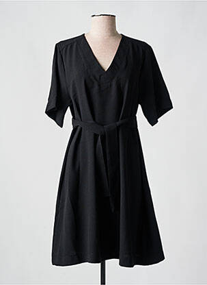 Robe mi-longue tissage crêpe manches courtes noir PAKO LITTO femme