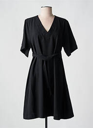 Robe mi-longue tissage crêpe manches courtes noir PAKO LITTO femme