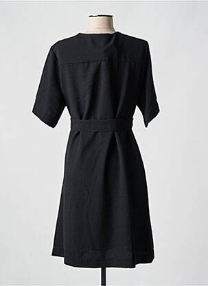 Robe mi-longue tissage crêpe manches courtes noir PAKO LITTO femme