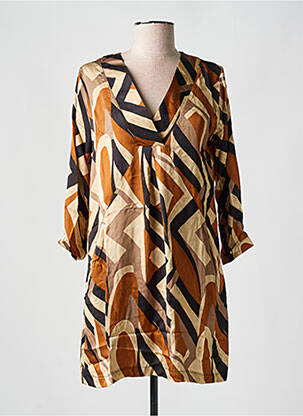 Robe courte coupe fluide manches 3/4 marron PAKO LITTO femme
