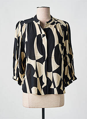Chemisier col mao manches 3/4 noir GRACE & MILA femme