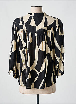 Chemisier col mao manches 3/4 noir GRACE & MILA femme