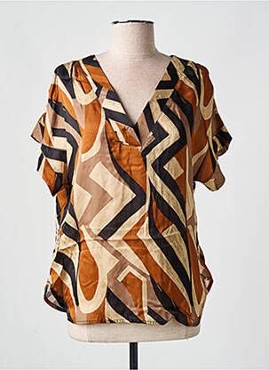 Blouse col v manches courtes beige PAKO LITTO femme