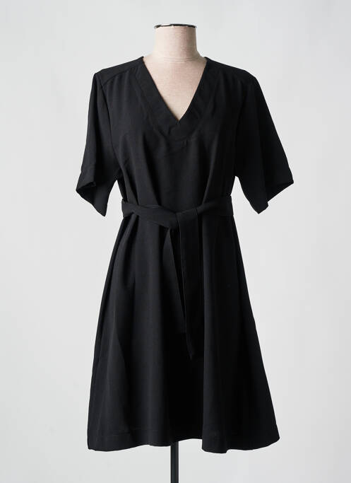 Robe mi-longue tissage crêpe manches courtes noir PAKO LITTO femme