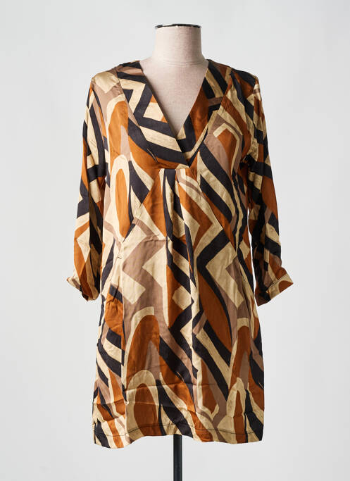 Robe courte manches 3/4 manches 3/4 marron PAKO LITTO femme
