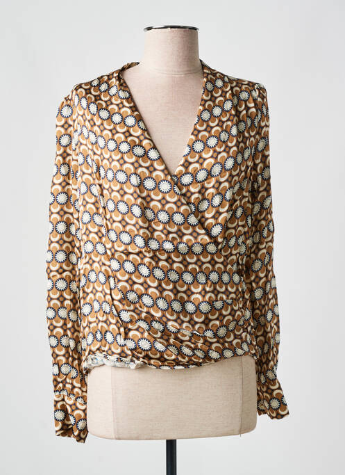 Blouse imprimé fantaisie manches longues marron GRACE & MILA femme