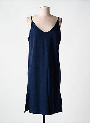 Robe mi-longue col v fines bretelles bleu LAZY & COSY femme