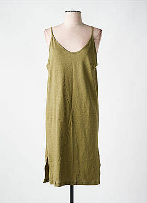 Robe mi-longue col v fines bretelles vert LAZY & COSY femme