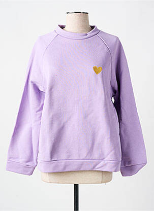 Sweat-shirt broderie manches longues violet LAZY & COSY femme