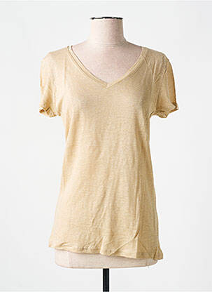 T-shirt col v manches courtes beige LAZY & COSY femme