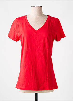 T-shirt col v manches courtes rouge LAZY & COSY femme