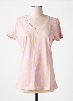 T-shirt col v manches courtes rose LAZY & COSY femme