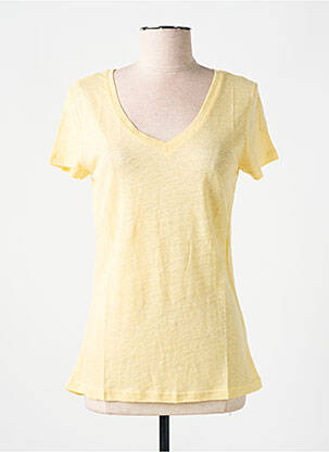 T-shirt col v manches courtes jaune BLEU MARIN femme
